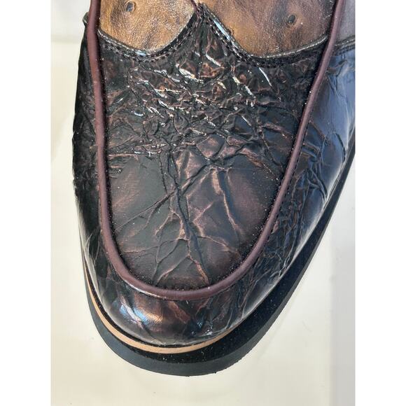 Men’s Brown Textured Loafers Ostrich-Style Look Metal Bit Slip-On Size 12 main image 4